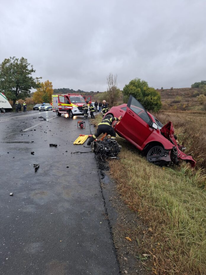 Car Accident, Miclăușeni, Iași County, Romania: Driver Trapped After Vehicle Crashes Into Bridge Support